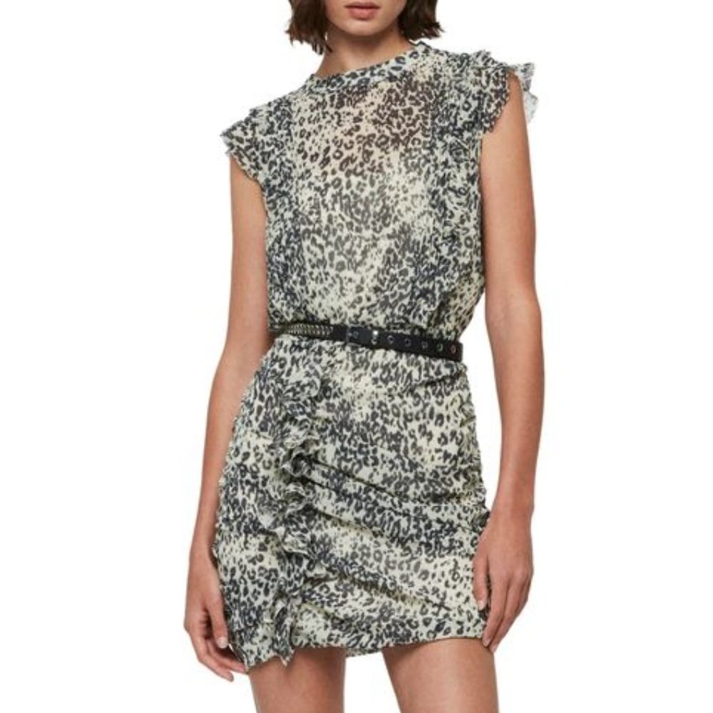 AllSaints Hali Patch Leopard Print Open Back Minidress